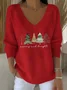Casual Christmas V Neck Long Sleeve T-shirt