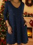 Women Christmas Spring/Fall Printing Dress V Neck Long Sleeve T-Shirt Dress H-Line Dress