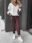 Women Color Block Two-Piece Set Daily Long Sleeve Casual Spring/Fall Top With Pants Matching Set