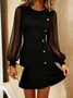 Women Plain Spring/Fall Dress Crew Neck Long Sleeve A-Line Dress