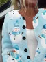 Women Christmas Snowman Long Sleeve Comfy Vintage Printing Cardigan