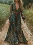 Women Floral Spring/Fall Dress V Neck Long Sleeve A-Line Dress