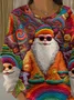 Casual Crew Neck Santa Claus Sweatshirt Printing