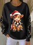 Casual Crew Neck Christmas Sweatshirt Printing