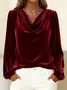 Elegant Plain Cowl Neck Long Sleeve T-shirt
