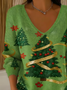 Casual Christmas V Neck Long Sleeve T-shirt