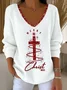 Casual Christmas V Neck Long Sleeve T-shirt