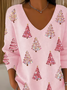 Casual Christmas V Neck Long Sleeve T-shirt