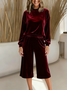 Women Plain Two-Piece Set Holiday Long Sleeve Elegant Spring/Fall Top With Pants Matching Set