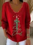 Casual Christmas V Neck Long Sleeve T-shirt