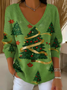 Casual Christmas V Neck Long Sleeve T-shirt