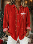 Shirt Collar Long Sleeve Christmas Regular Loose Shirt For Women