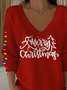 Casual Christmas V Neck Long Sleeve T-shirt