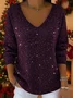 Casual Christmas V Neck Long Sleeve T-shirt