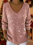 Casual Christmas V Neck Long Sleeve T-shirt