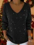 Casual Christmas V Neck Long Sleeve T-shirt