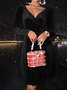 Women Plain Spring/Fall Split Joint Dress V Neck Long Sleeve Party Dress A-Line Dress