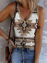 Casual V Neck Geometric Tank Top