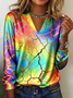 Casual Geometric V Neck Long Sleeve T-shirt