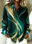 Shirt Collar Long Sleeve Geometric Regular Loose Shirt For Women