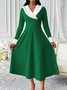 Women Plain Spring/Fall Split Joint Dress V Neck Long Sleeve Tank A-Line Dress