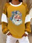 Casual Crew Neck Color Block Sweatshirt Printing