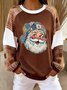 Casual Crew Neck Color Block Sweatshirt Printing