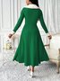 Women Plain Spring/Fall Split Joint Dress V Neck Long Sleeve Tank A-Line Dress