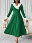 Women Plain Spring/Fall Split Joint Dress V Neck Long Sleeve Tank A-Line Dress