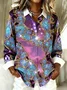 Shirt Collar Long Sleeve Geometric Regular Loose Shirt For Women