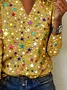 Casual Star V Neck Long Sleeve T-shirt