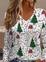 Casual Christmas V Neck Long Sleeve T-shirt