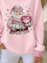 Casual Crew Neck Santa Claus Sweatshirt Printing