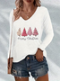 Casual Christmas V Neck Long Sleeve T-shirt