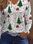 Casual Christmas V Neck Long Sleeve T-shirt