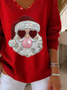 Casual Santa Claus V Neck Long Sleeve T-shirt