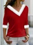 Casual Geometric V Neck Long Sleeve T-shirt
