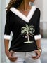 Casual Geometric V Neck Long Sleeve T-shirt