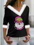 Casual Geometric V Neck Long Sleeve T-shirt