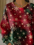 Casual Crew Neck Christmas Sweatshirt Printing