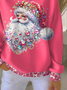 Casual Crew Neck Santa Claus Sweatshirt Printing