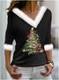 Casual Geometric V Neck Long Sleeve T-shirt