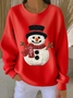 Casual Crew Neck Christmas Snowman Sweatshirt Printing