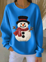 Casual Crew Neck Christmas Snowman Sweatshirt Printing