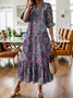 Women Geometric Ruffle Sleeve Spring/Fall Dress V Neck Long Sleeve A-Line Dress