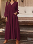 Women Plain Spring/Fall Dress V Neck Long Sleeve A-Line Dress
