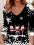 Casual Christmas V Neck Long Sleeve T-shirt