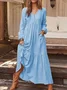 Women Plain Spring/Fall Dress V Neck Long Sleeve A-Line Dress