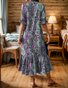 Women Geometric Ruffle Sleeve Spring/Fall Dress V Neck Long Sleeve A-Line Dress