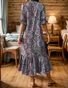 Women Geometric Ruffle Sleeve Spring/Fall Dress V Neck Long Sleeve A-Line Dress